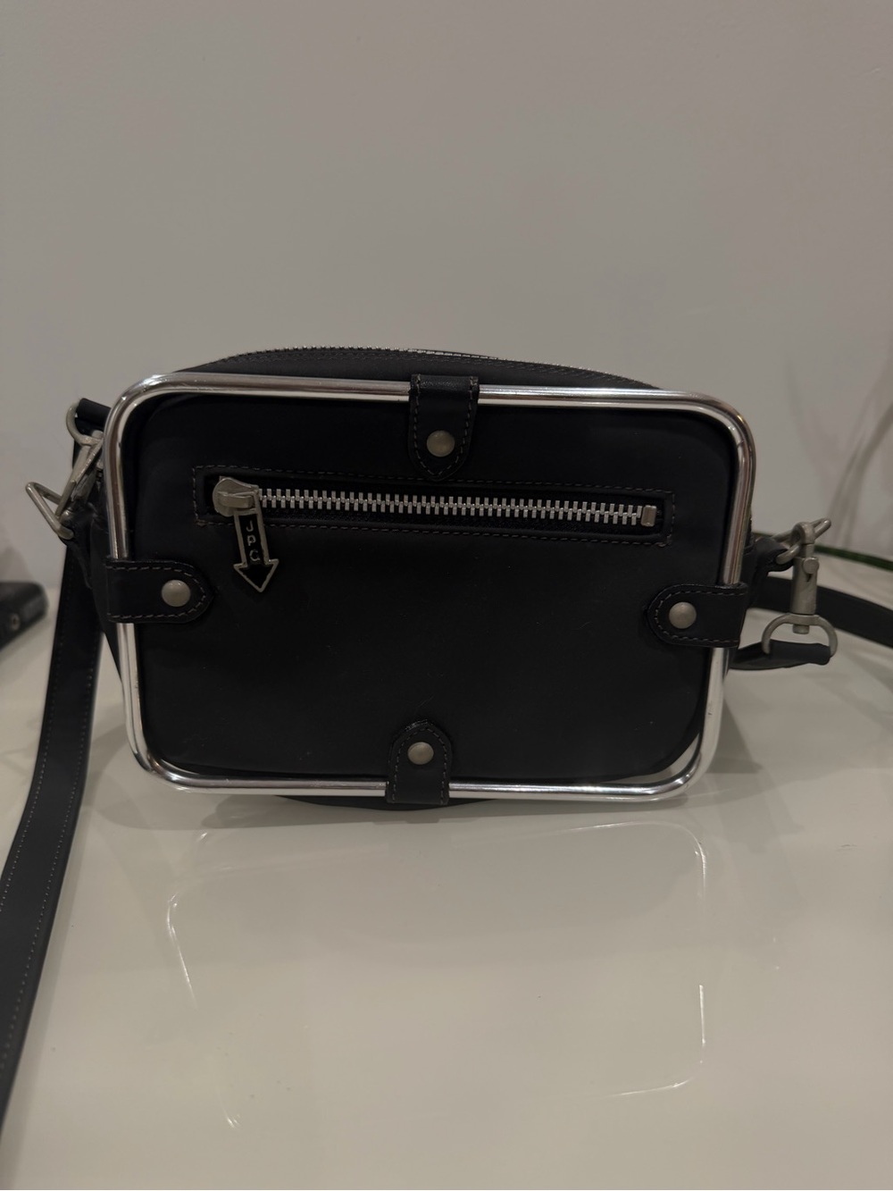 Jean Paul Gaultier Black Leather Crossbody with Silver Trim